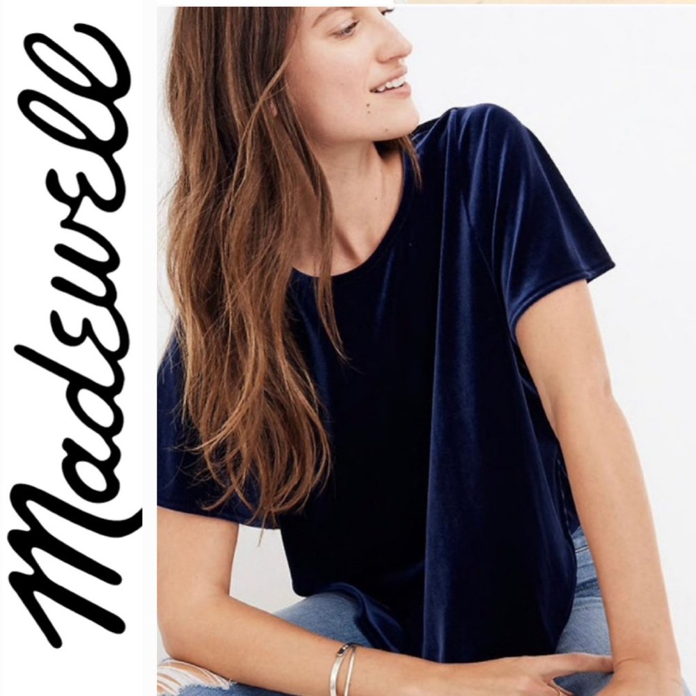 Madewell Navy Blue Velvet Butterfly Casual Top Shirt Blouse Size M